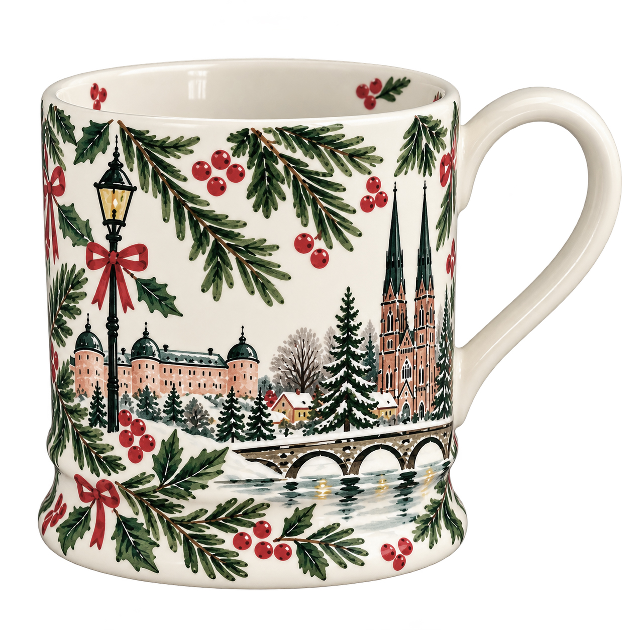 Julmugg med Uppsalas vintermotiv — illustrerad av konstnären Emma Frank för Magasin Uppsala
